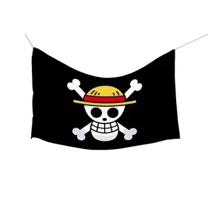 ￼Bendera One Piece Bendera Logo Bajak Laut One Piece Flag JOLLY ROGER One Piece Dekorasi Kamar
