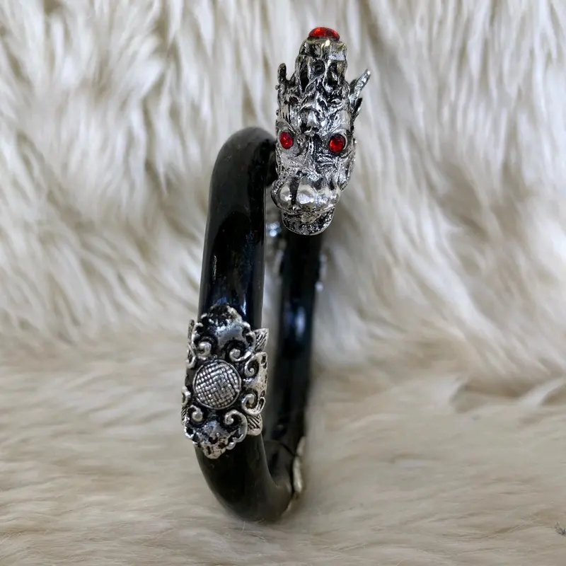 gelang akar Bahar tunggal/taliarus asli hitam ornamen naga bahan Titanium di lapis perak 4