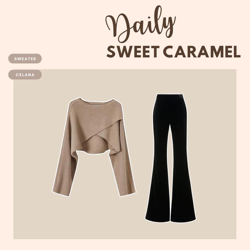 1 Set Outfit Wanita Kekinian ( Sweater Rajut - Celana Cutbray - Jilbab Bella Square ) Setelan LS094 Baju Cantik 3