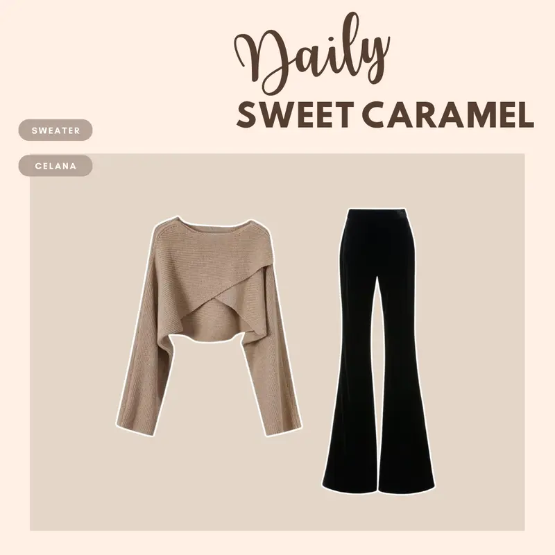 1 Set Outfit Wanita Kekinian ( Sweater Rajut - Celana Cutbray - Jilbab Bella Square ) Setelan LS094 Baju Cantik 2