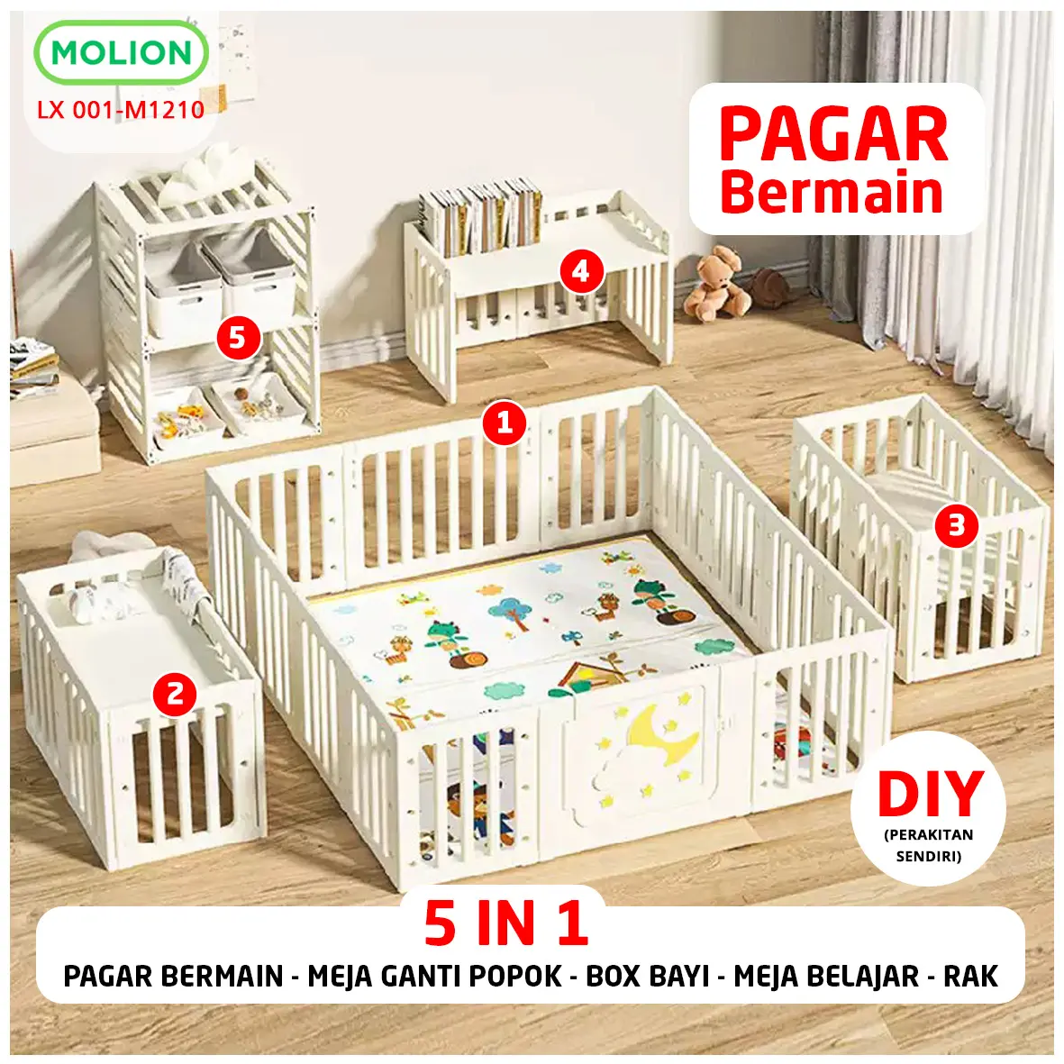 Pagar Bayi Pagar 5in1 Mainan Anak HDPE  Baby Fence Kokoh Play Fence Pagar Meja Anak Multifungsi 001-M1210
