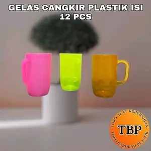 GELAS BIR PLASTIK MURAH WARNA WARNI 1LUSIN ISI 12 PCS Kitchenware es