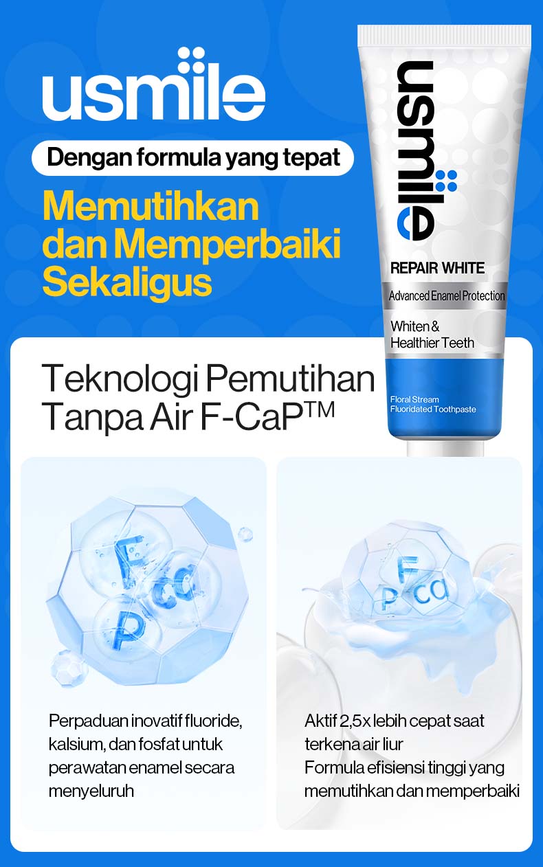 [Live] [Buat Gigi Sensitif] usmile Paket Oral Care Pasta Gigi Fresh White 110gr (Varian Random) & Repair White 100gr | Putih & Segar saat Siang Repair Enamel untuk Malam | Pemutih Gigi | Pasta Gigi Whitening | Nafas Segar | Gigi Sensitif