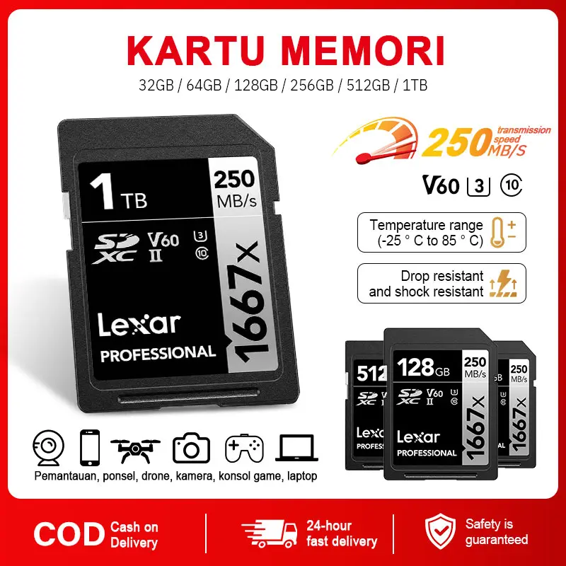 Lexar 64GB Professional 800x SDXC UHS-I Memory Card / SD Card 64GB Otg Storage - 64GB Pro