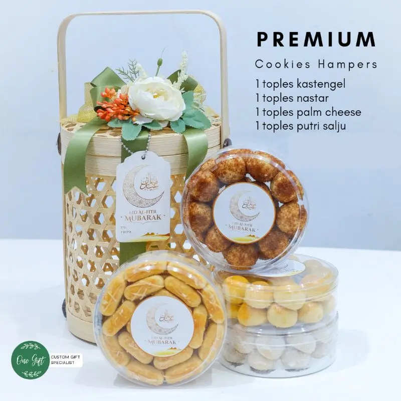Keranjang Toples Kue Kering dari Bambu Anyaman Mata Itik