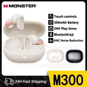 Monster M300 ANC Wireless Earphones Bluetooth 6.0 Earbuds dengan Kontrol Sentuh Baterai 300mAh Waktu Main 24 Jam Reduksi Bising