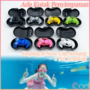 Ear Plug & Nose Clip Renang Silikon Lembut Anti Air Set Lengkap Untuk Berenang Selam Ski Air Praktis Dilengkapi Kotak Penyimpanan 1 Set