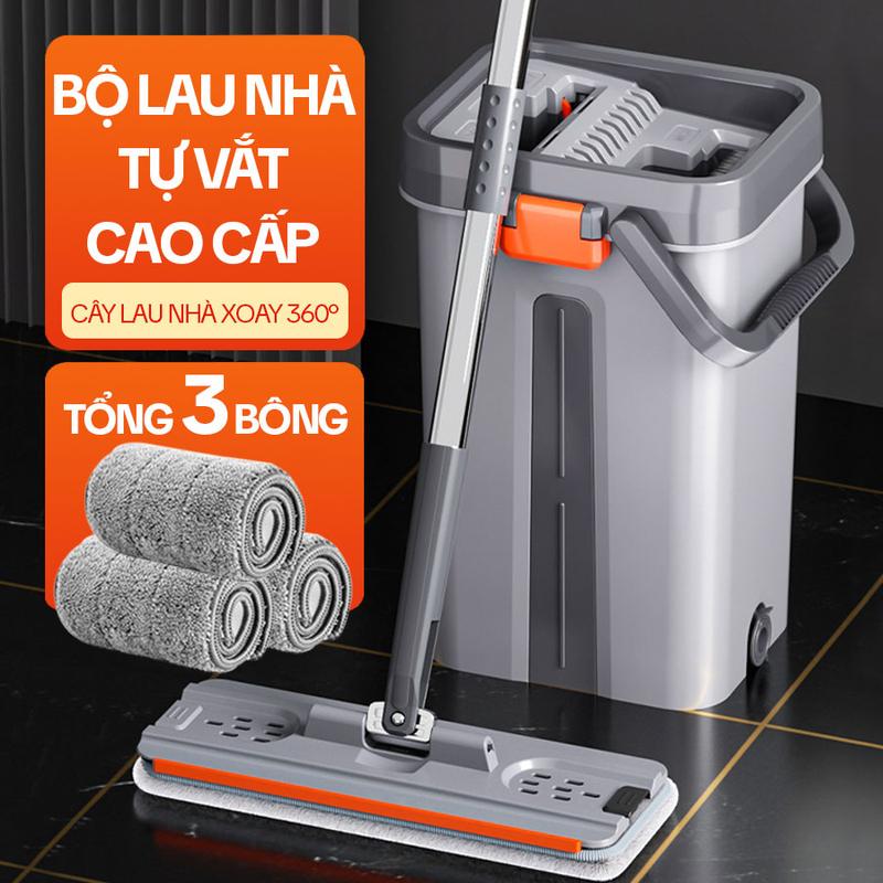 Bộ Cây Lau Nhà Tự Vắt KITIMOP SM33 PRO, Thùng Lau Nhà Tự Vắt Thông Minh, Chổi Lau Nhà Xoay 360 Độ