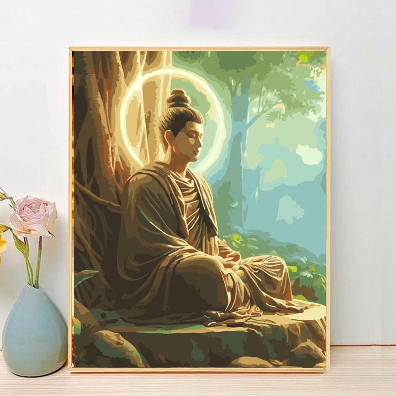  Tranh tô màu theo số tranh số hoá Phật Giáo Diy kèm combo dụng cụ đã căng khung 40x50cm  Mẫu 2  