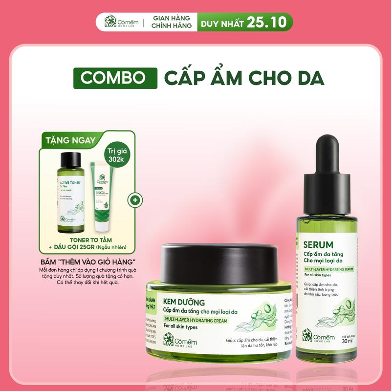 Combo Dưỡng Da Mặt Serum Kem Dưỡng Ẩm Đa Tầng Tơ Tằm Cải Tiến Mới Với Hoạt Chất HA - Ceramide - BetaGlucan Tặng Bạn Gái Mẹ Cô Giáo Ý Nghĩa