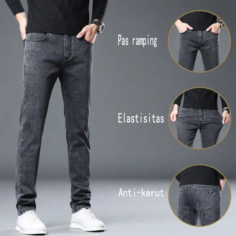 celana jeans denim pria denim slim straight celana jeans abu abu pria celana jeans pria dewasa celana jeans hitam pria Meregangkan jeans sapi