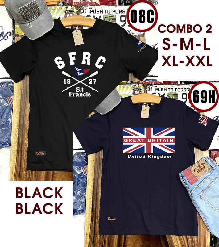 COMBO 2 ÁO - ĐEN + XANH NAVI đầy đủ Size - Áo thun Thái Lan Nam Nữ - 100% Cotton - Thiết kế Form Regular Fit, phong cách Âu Mỹ cổ điển. Kiểu dáng phù hợp cho cả nam lẫn nữ.