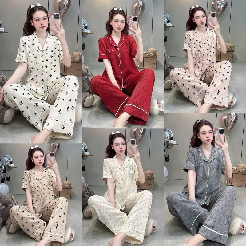 Bộ Đồ Mặc Nhà dáng cổ Vest hoạ tiết chất liệu Vân mây mềm đẹp xinh xắn cho Nữ CD99 Sammy