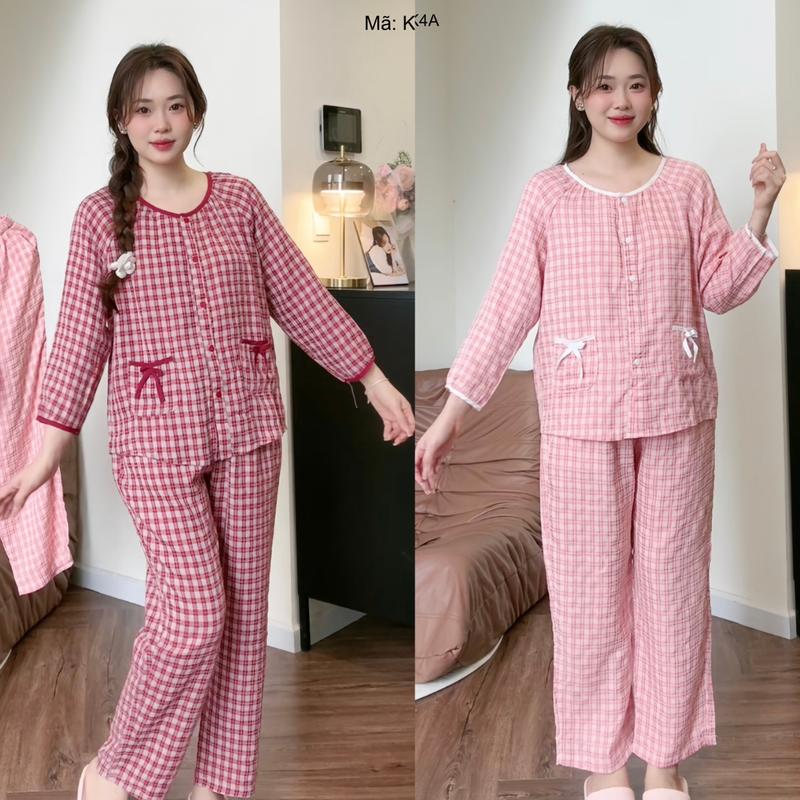 Đồ bộ pijama dài tay áo quần có túi kẻ caro cao cấp mềm mịn, mát khi mặc
