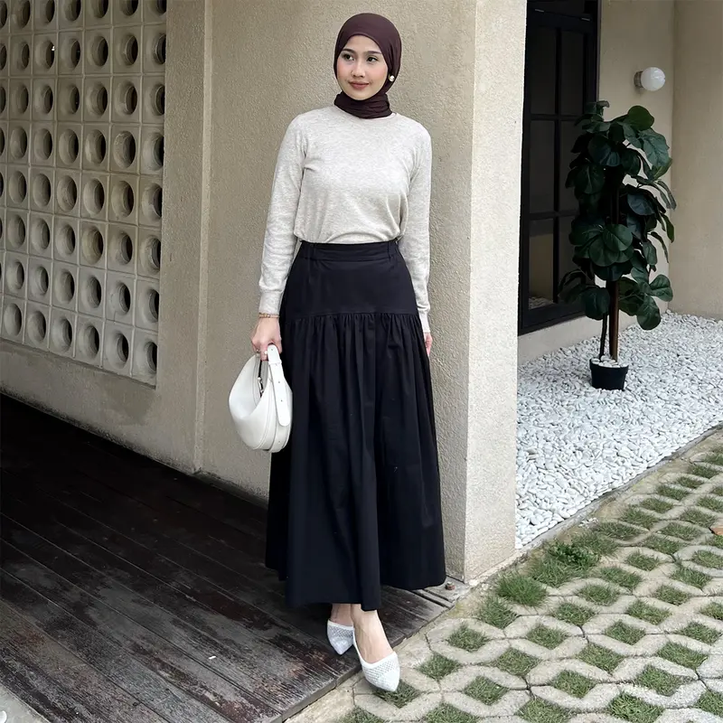 YEPPUOUTFIT - Nanda Skirt | Basic Bawahan Rok Wanita Panjang Muslim Adem Nyaman Girly Outfit Casual Hijab Style Katun Serut 3