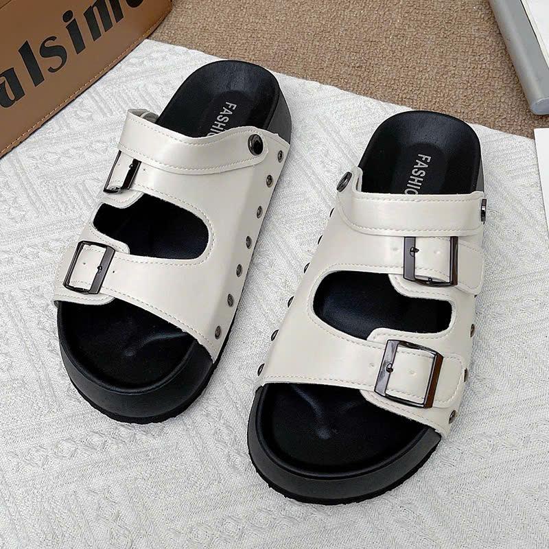 Dép sandal quai hậu nữ đế độn 4cm 2 khuy cài thời trang cao cấp DéP Shoes Sandal Nhung GiàY Jean