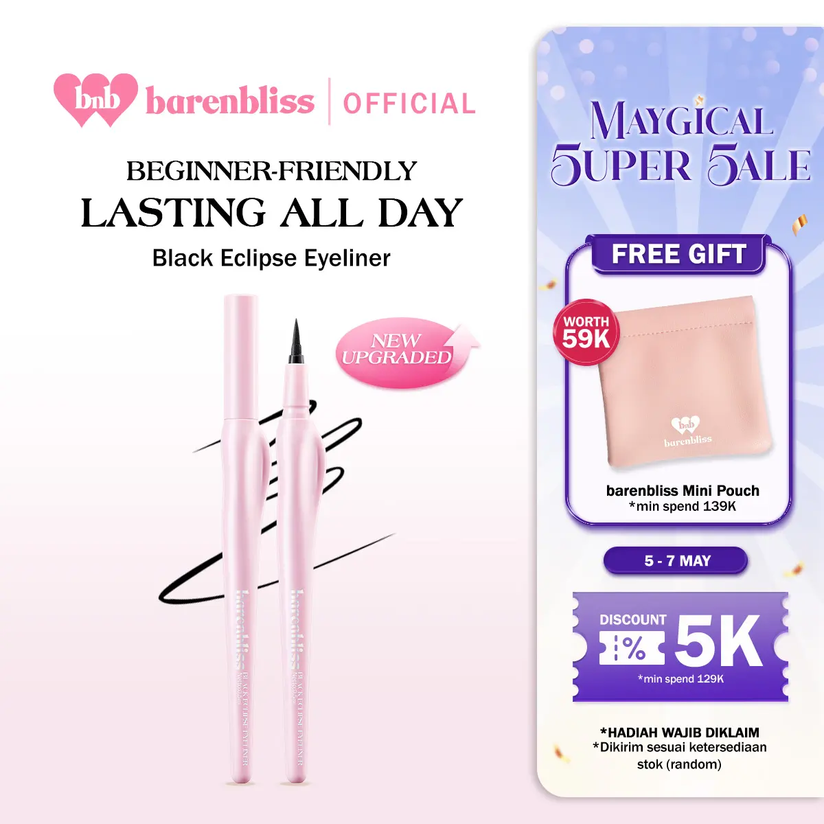 【NEW LAUNCH】BNB Barenbliss Black Eclipse Eyeliner | 48H Tahan Lama, Waterproof & Smudge-Proof, Matte Black Finish [Precision & Bold Lines]