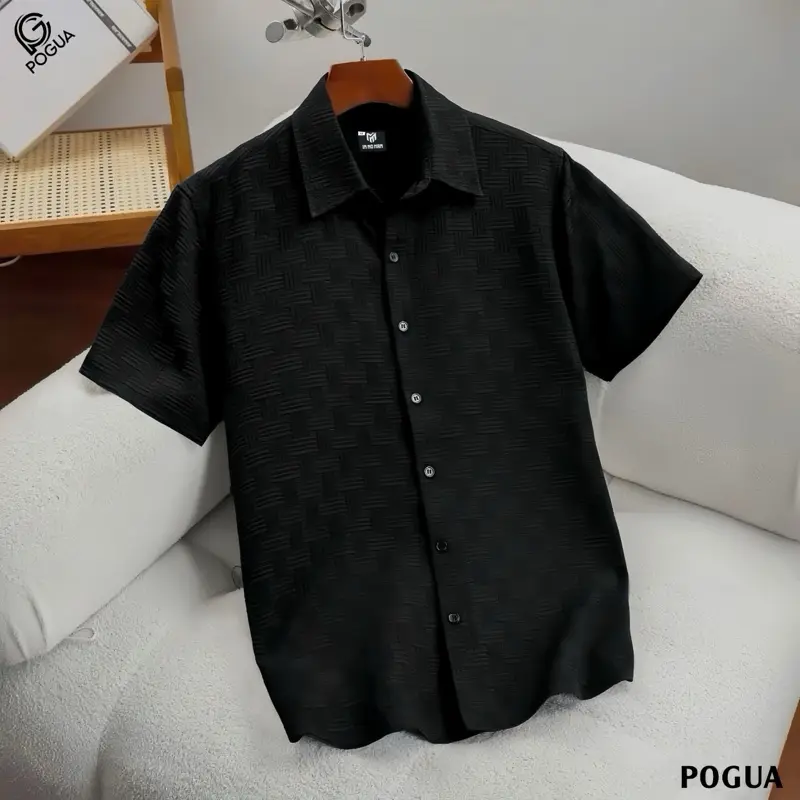 ÁO SƠ MI nam nhà POGUA  SM37 chất đũi thô phong cách hiện đại trẻ trung