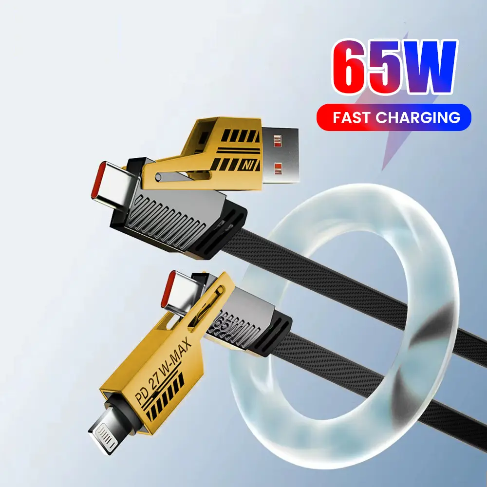 1M/2M Mech Style 4 in 1 Metal &Nylon Multifunction PD 65W Fast Charging Cable USB A/C To Type C/IOS Cable For iPhone 15 14 13 For Samsung S23 For Xiaomi Type C To Type C Data Cable Smartphone Devices Charger Mobile