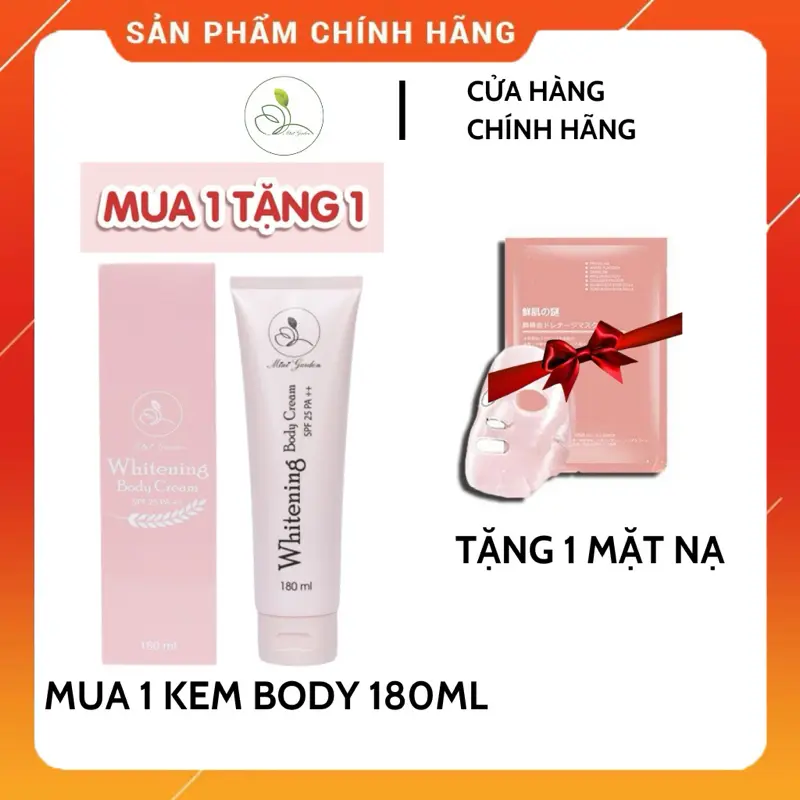 Kem Body Men Bia MiniGarden Whitening Body Cream 180ml SPF 25 PA++ Dưỡng Da, Chống Nắng, Makeup body - Tặng 1 Mặt Nạ