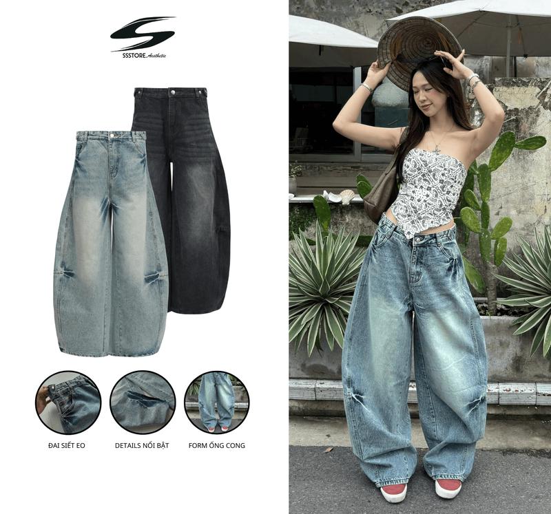 [SẢN PHẨM MỚI] Quần Jeans Ống Cong PREMIUM Thunder Light Balloon Unisex - Thiết Kế Đai Siết Eo | SSSTore.Aesthetic