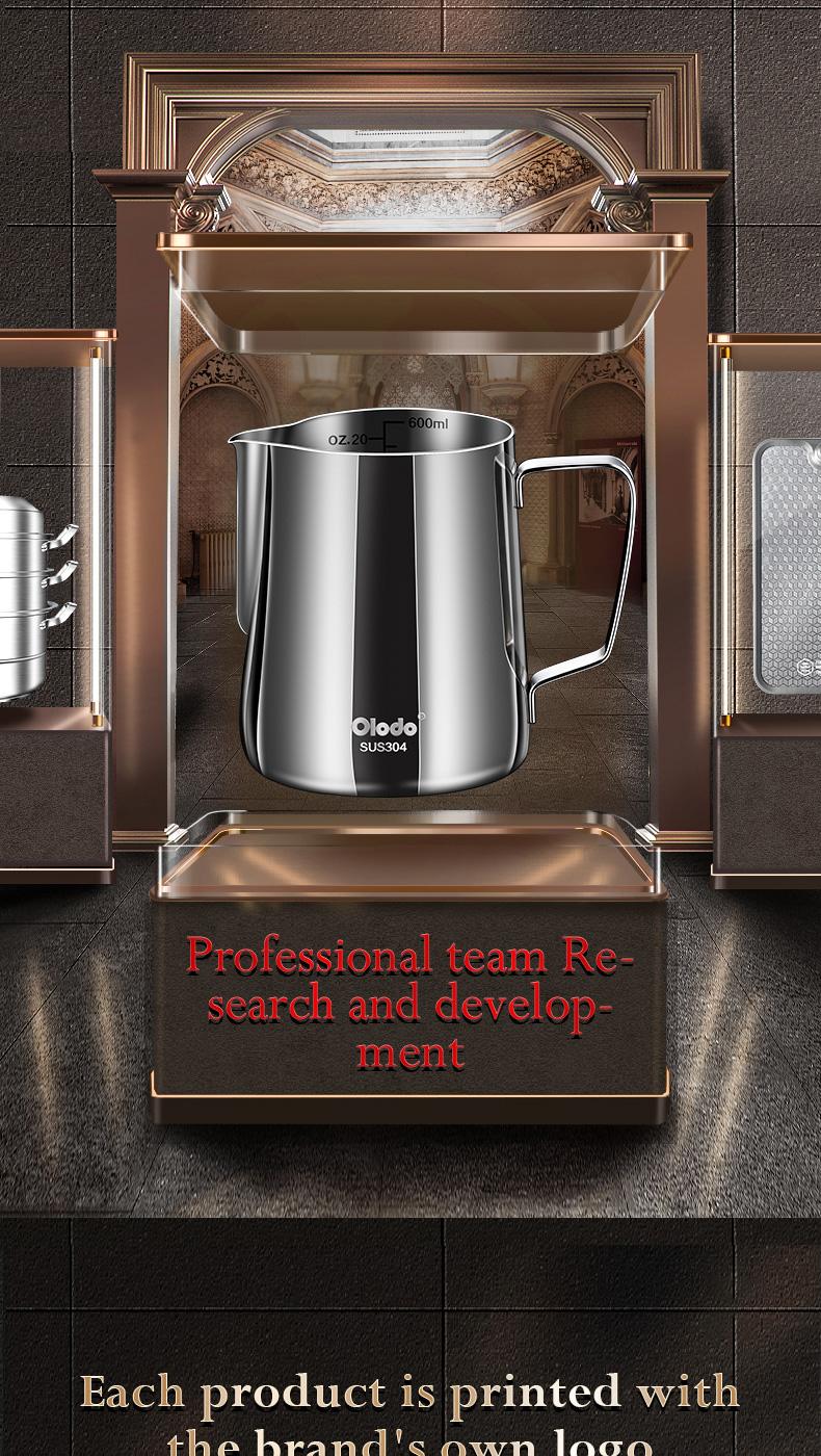 Product Introduction of Italian style stainless steel milk foam cup with handle and pointed mouth, milk tank, flower pot, professional coffee flower cup Tea 0