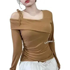 KIYANA Cirebon Cloth - Evelyn Top / Sabrina Knit Top / Atasan Wanita Lengan Panjang Pita Coquette / Korean Top Long Sleeve Knitwear Cardigan Crop Rib Tangan Baju