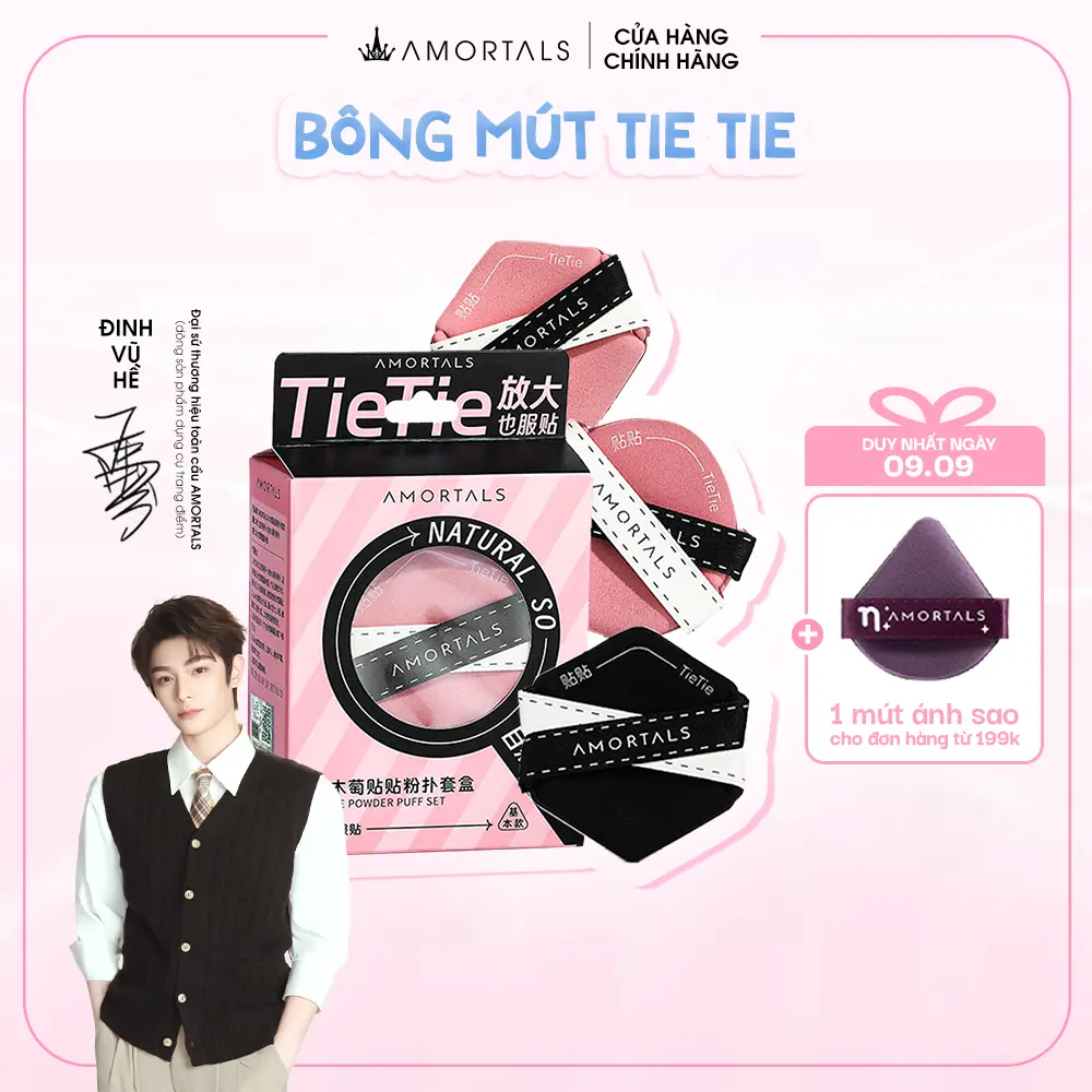 Bộ 3 Mút Trang Điểm TieTie Amortals Pink & Black Đa Dạng Có Thể Dùng Khô Và Ướt