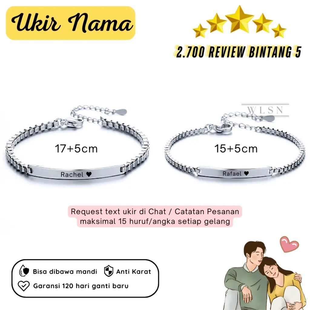 [UKIR NAMA] Gelang Couple Titanium Silver Custom Aesthetic Ailoviu Korea Pasangan Valentine G7