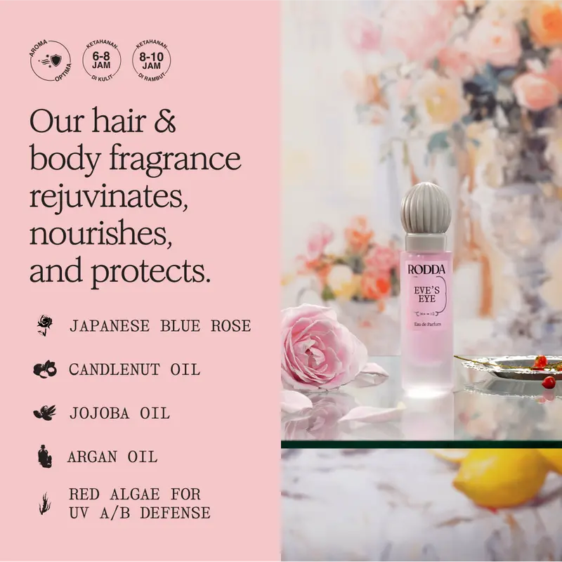 RODDA Eve's Eye Eau De Perfume 30ml - Parfum Rambut Spray untuk Melembabkan Rambut Kering, Pewangi rambut, Wangi Tahan Lama - Notes Lychee, Fruity Floral - Playful and Elegant 3