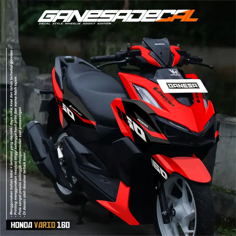 Decal stiker Vario 160 New ABS/NON ABS full body Dekal Sticker Motor Honda Vario 160 fullbody Custom Variasi Desain Grafis Elegan Ganesa 24.11 2