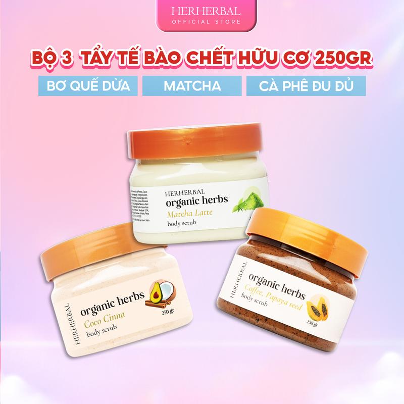 COMBO 3 TẨY TẾ BÀO CHẾT TẨY DA CHẾT BODY HERHERBAL THẢO DƯỢC TỰ NHIÊN HỖ TRỢ DA SÁNG MỊN HỖ TRỢ DƯỠNG ẨM 250G ttbc cho body body scrub kem tẩy tế bào chết