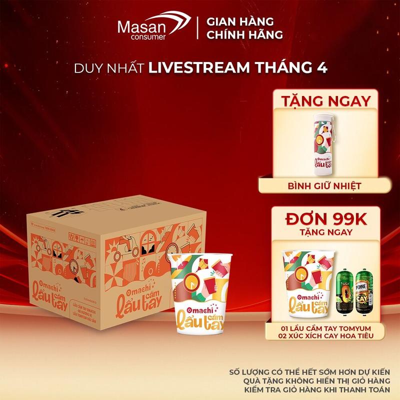 Lẩu cầm tay Omachi - Mì hương vị lẩu tomyum hải sản 24ly x 71gr