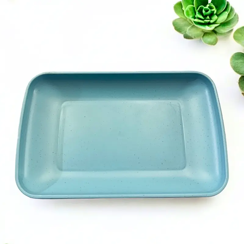 ISI 4pcs Piring Persegi Panjang  Bahan Jerami Gandum / Unik / Viral / Tidak lengket /Hijau/Kitchenware 4