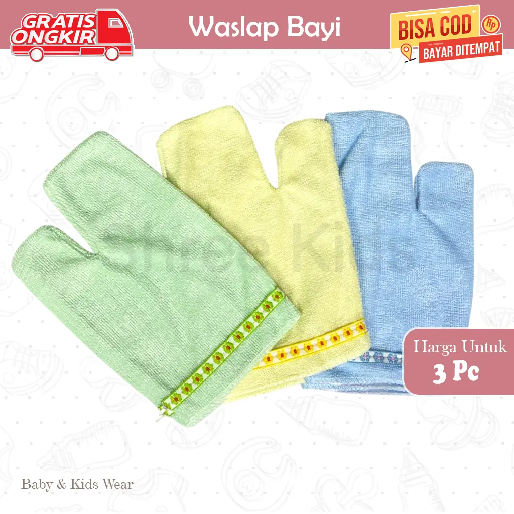 Handuk Lembut 3pc Waslap Bayi SR 28 - Kuning Hijau Biru
