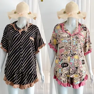 One Set Wanita Rayon Premium / LD 120cm Mix Motif & Polos Twill / Setelan Celana Pendek / Vivi Set Baju Dewasa