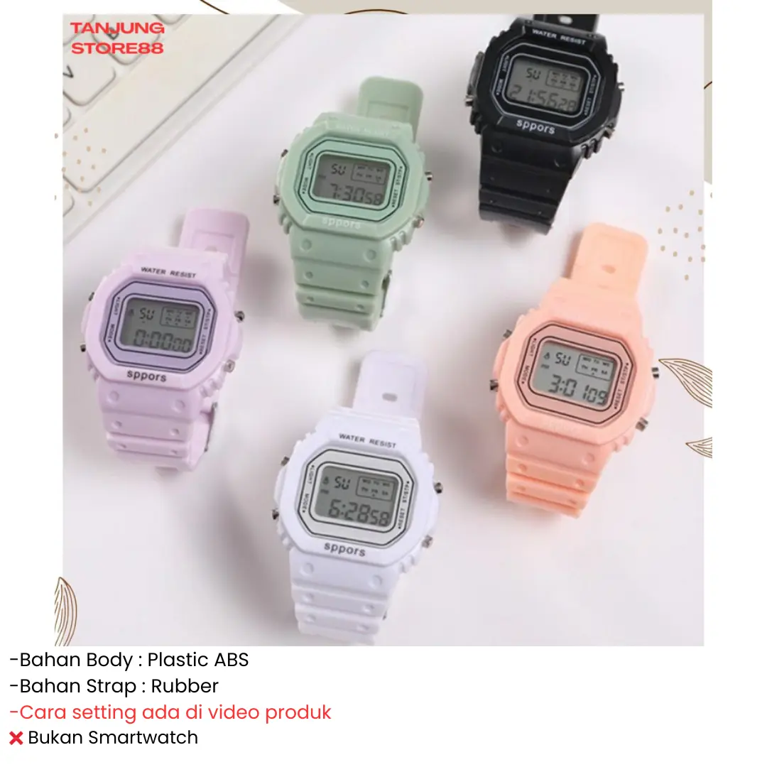 TJ JAM TANGAN PRIA WANITA DIGITAL RUBBER SEGI SPORT LED KOREA MOTIF BUNGA DAN POLOS STYLE COUPLE ANAK REMAJA JF052 Watches