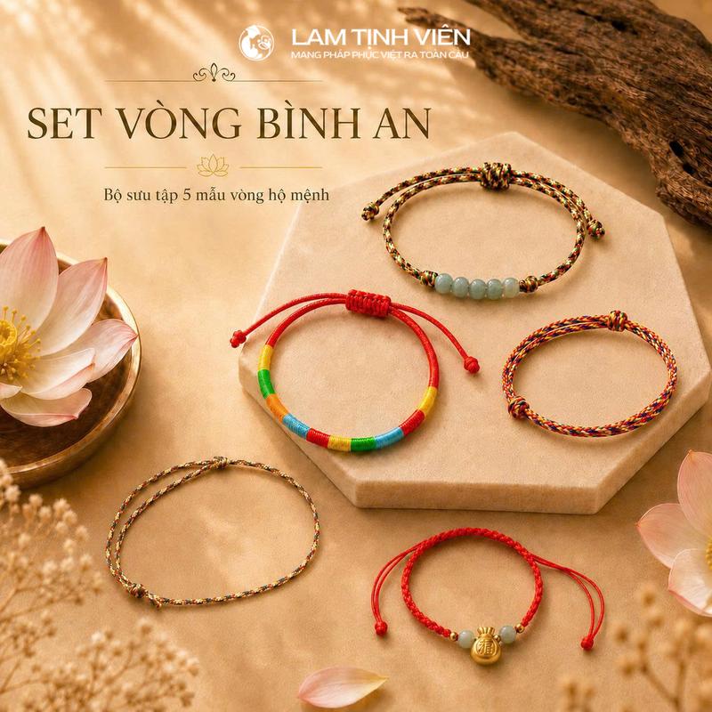 Vòng Tay Ngũ Sắc Mix Ngũ Điếu Lam Ngọc Bình An May Mắn Tài Lộc - Lam Tịnh Viên