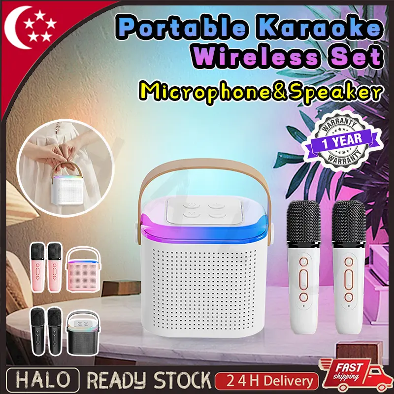 SG Local Seller Y1 Audio Wireless Bluetooth Speaker Mini Portable Karaoke Set with 2pcs Mic, Waterproof, Bluetooth 5.3, Dustproof, ABS Material