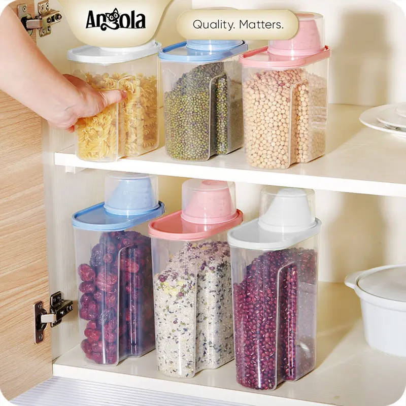 ANGOLA Storage Jar Tempat Penyimpanan Cereal/Beras Kontainer Makanan Plastik Wadah C82 Biru Pink Toples 4