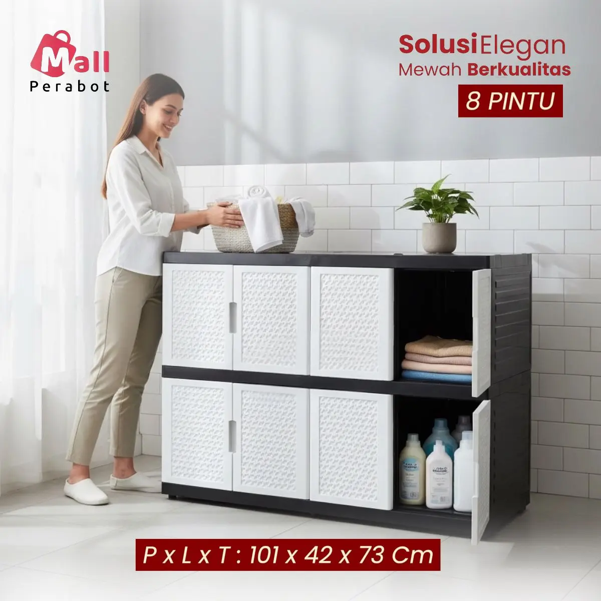 Mall Perabot | Lemari TV Plastik 8 Pintu Horizontal | Meja TV Panjang Horizontal Kabinet Ruang Tamu Minimalis Serbaguna Aesthetic Modern Premium