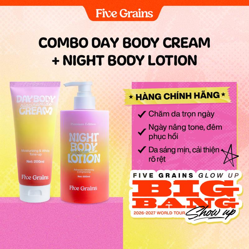 Combo kem dưỡng giúp dưỡng ẩm dưỡng trắng da body ban ngày 200ml và ban đêm…