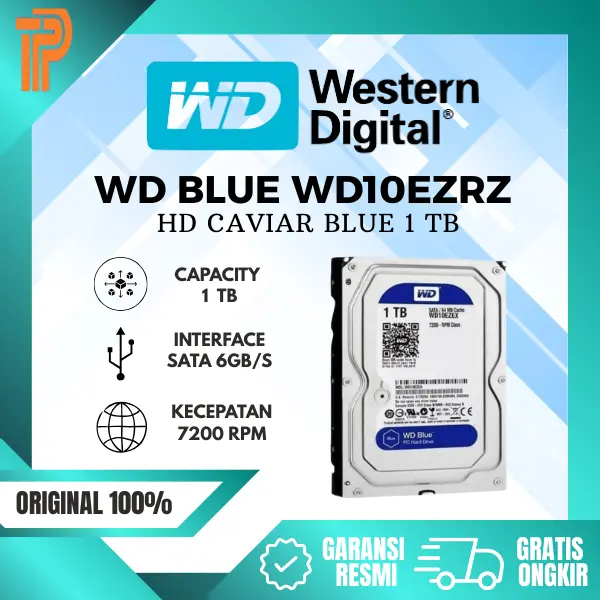 WD Blue 1TB HD HDD Internal 3.5" SATA 6Gb/s 7200RPM 64MB Cache untuk PC WD10EZRZ Garansi Resmi indonesia 100% ORIGINAL