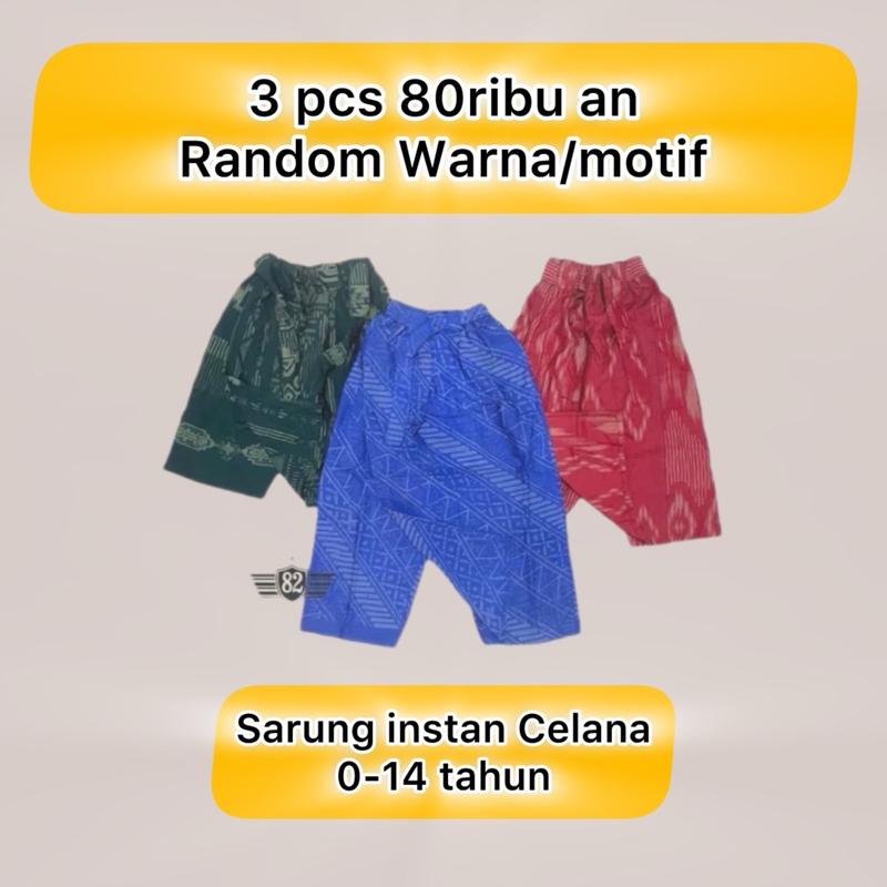 CUCI GUDANG 3 PCS Sarung Instan Celana Anak Pinggang Karet - Setelan Baju Koko (0-14 Tahun) Model Celana Panjang Motif Batik Praktis Untuk Ibadah Muslim Nyaman 0