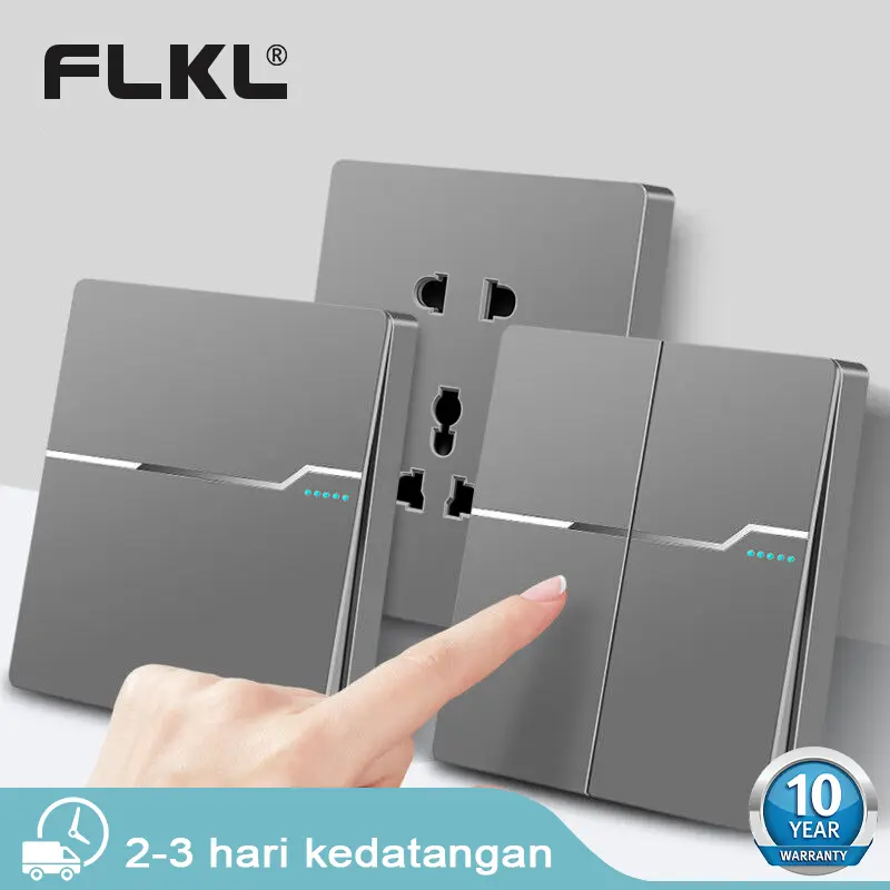 [Ready·Kurir lokal] FLKL Soket Sakelar Lampu Sakelar Dinding Abu-abu 1/2/3/4gang 1 Arah/2 Arah Listrik Saklar Lampu Peralatan 0