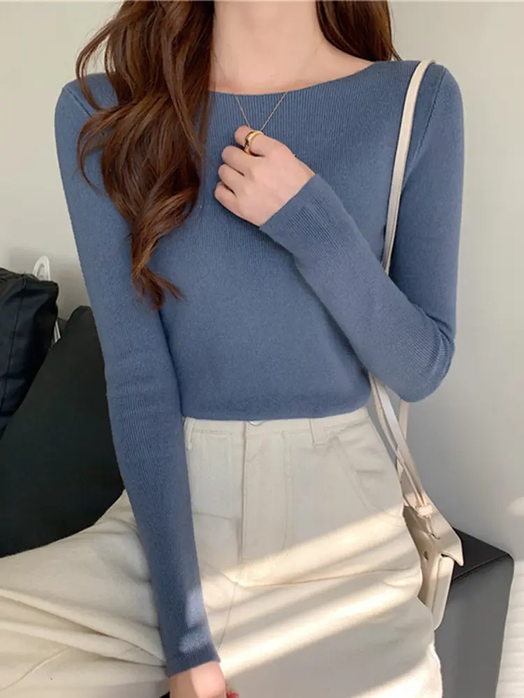 Autumn Winter Women Sweaters Slash Ne Slim Knitted Pullovers chic Basic Solid Jumper Female Sweater Cas l Jersey Tops