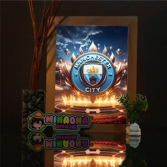 LAMPU HIAS BOX 3D - Hiasan Meja Minimalis 3D dengan Bingkai Kayu Motif Natural dan Kaca Akrilik Tebal 2mm, Full Set untuk Dekorasi Meja, Dinding, atau Lampu Tidur EDISI REAL MADRID, BARCELONA, MANCHESTER UNITED, LIVERPOOL childhood floating moon Merah 3