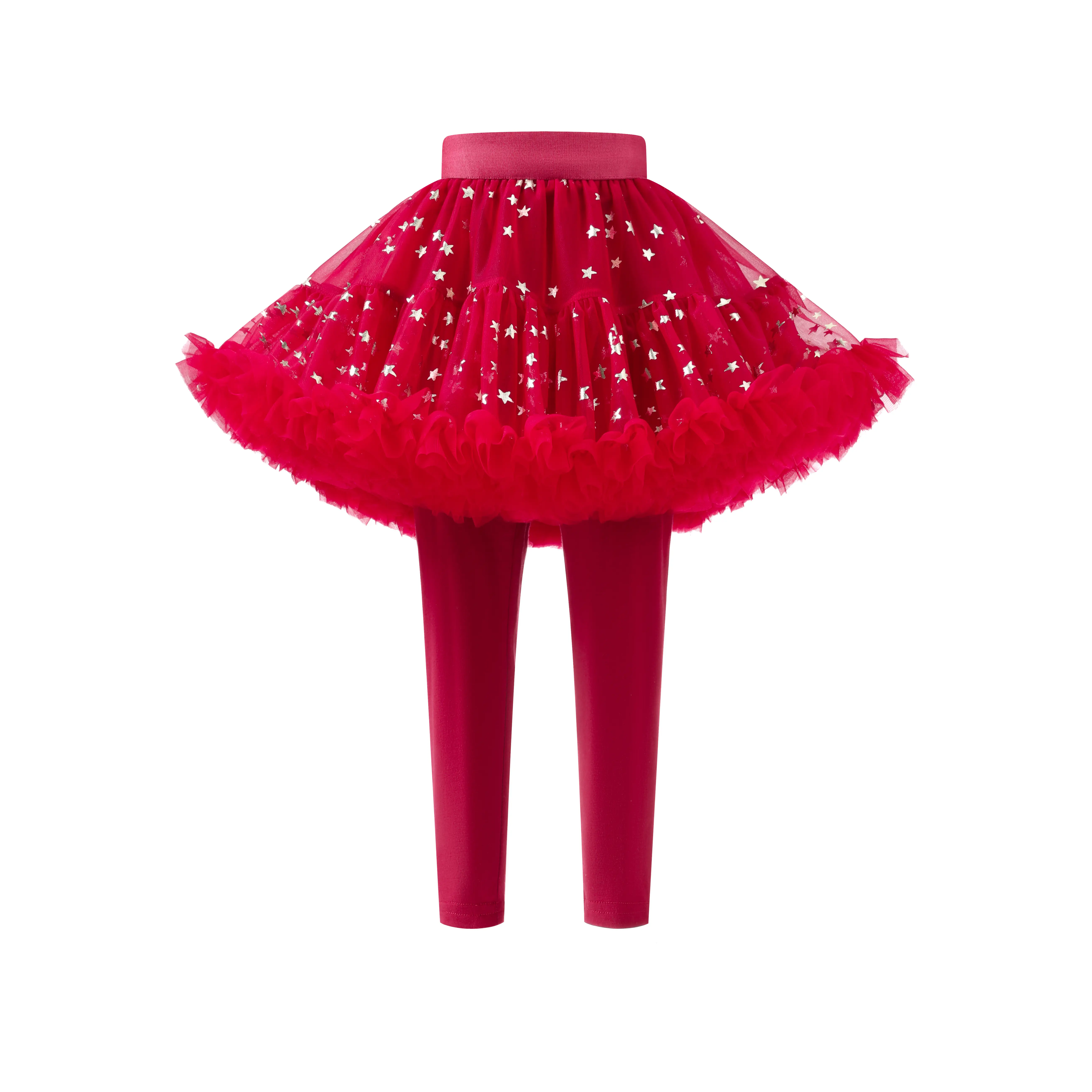 Girl' girl Star Pattern Faux Two-piece Tutu Skirt, Mesh Skirt For Birthday Party, Kid's Novelty Bottoms, As Gift red dress