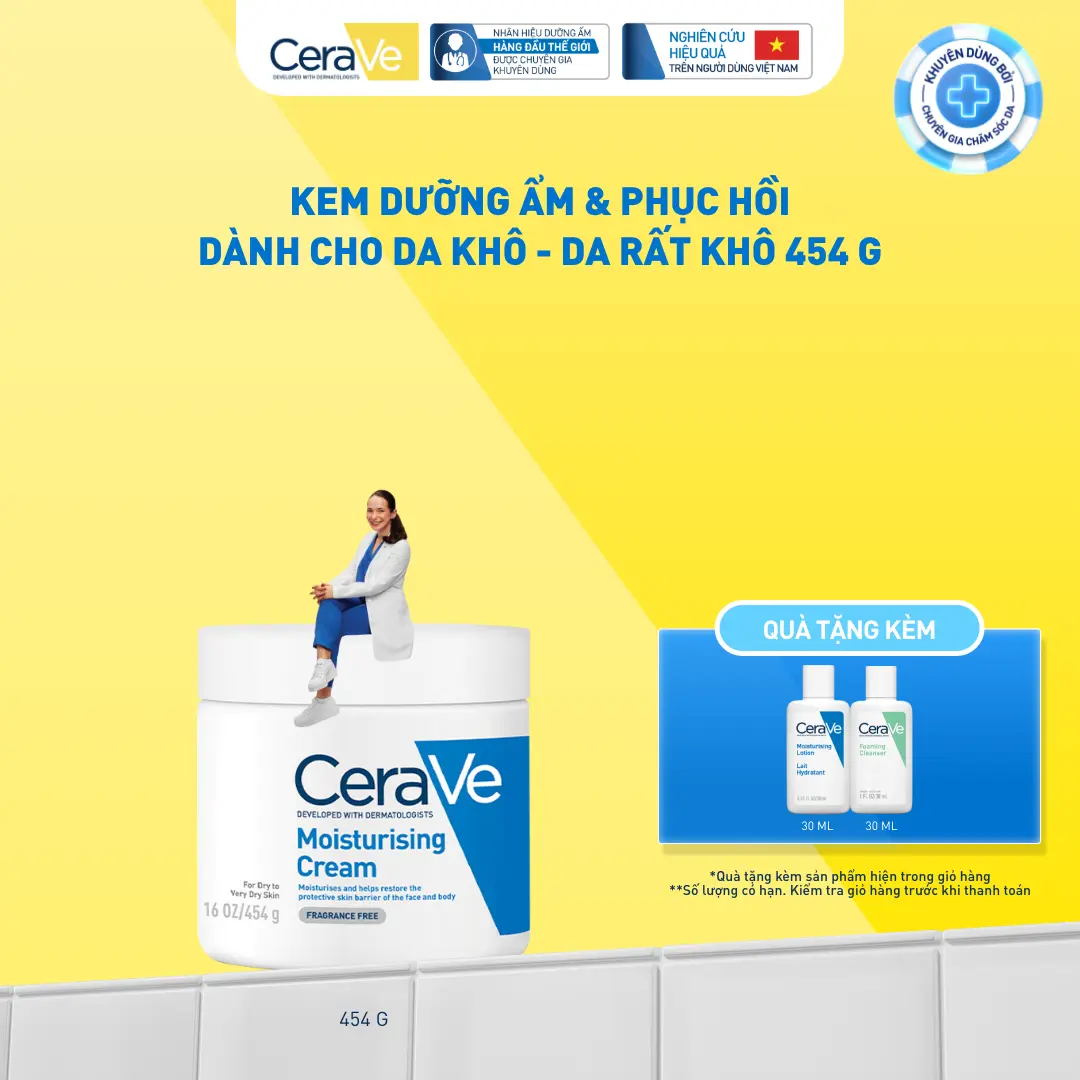 Kem dưỡng ẩm dành cho da khô Cerave Moisturizing Cream 454g. Kem dưỡng giúp phục hồi chuyên sâu, giữ da ẩm mịn suốt 48 giờ, không gây bí da. DÙNG ĐƯỢC CHO DA MẶT VÀ CƠ THỂ_ Chăm sóc da_Kem & Sữa dưỡng thể_Skincare cho Nam và Nữ
