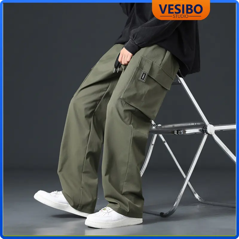 Celana Cargo Pria 2024 Korean Terbaru Celana Cargo Panjang Celana Joger Pria Overall Hijau Retro Jepang Celana Oversize Amerika Trendi Celana Lurus Longgar Big Size